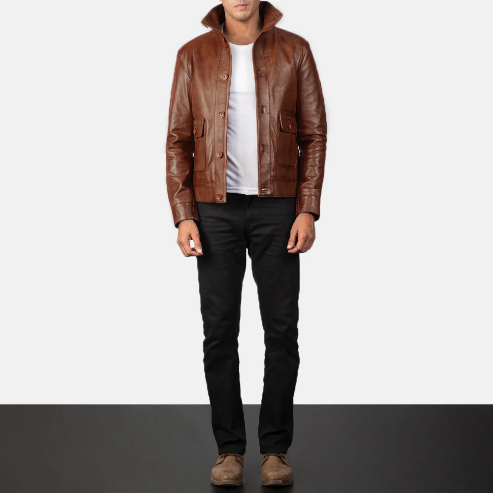 Columbus Ultimate Brown Men Leather Bomber Jacket