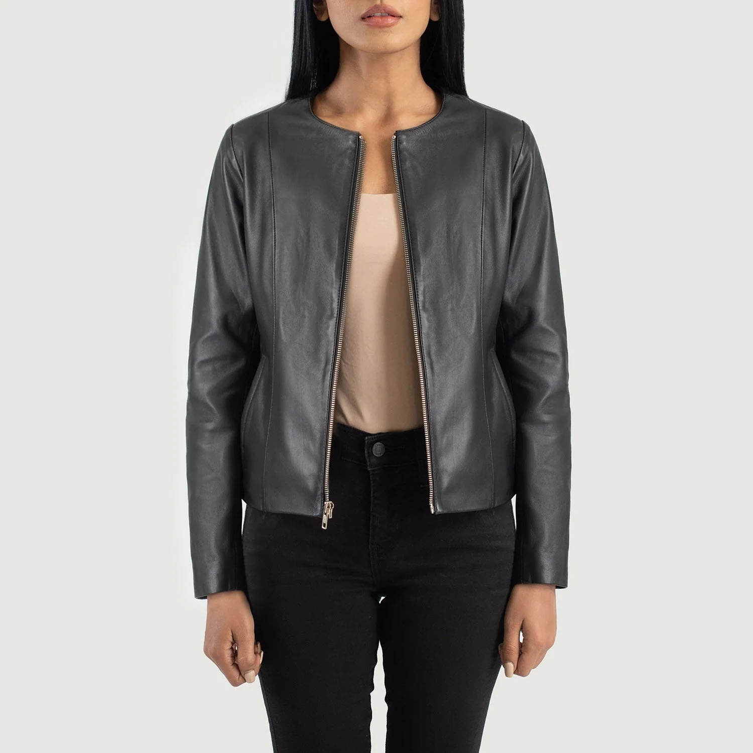 Elixir Ultimate Black Collarless Women Leather Jacket