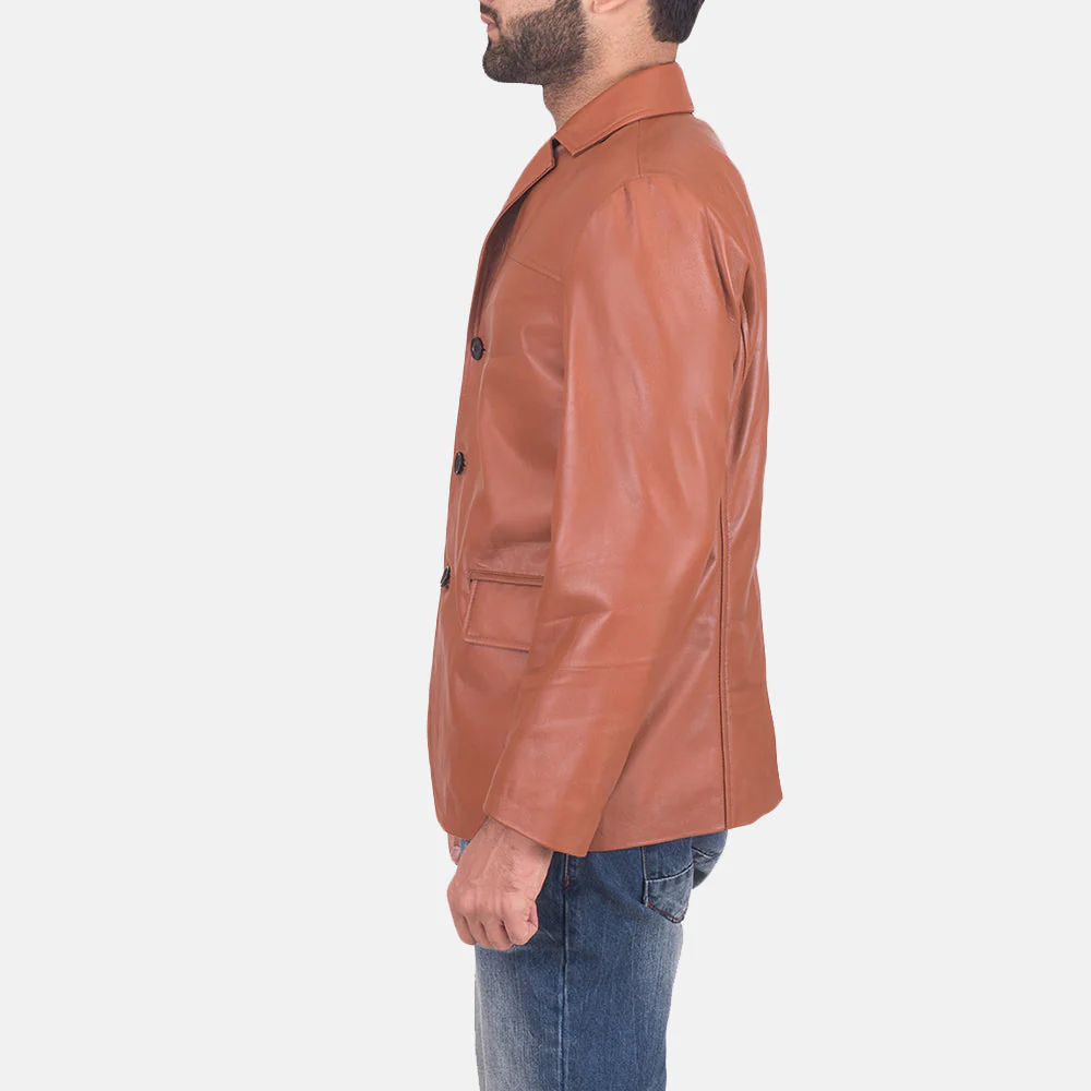 James Men’s Tan Brown Leather Blazer | Sleek, Sophisticated & Timeless