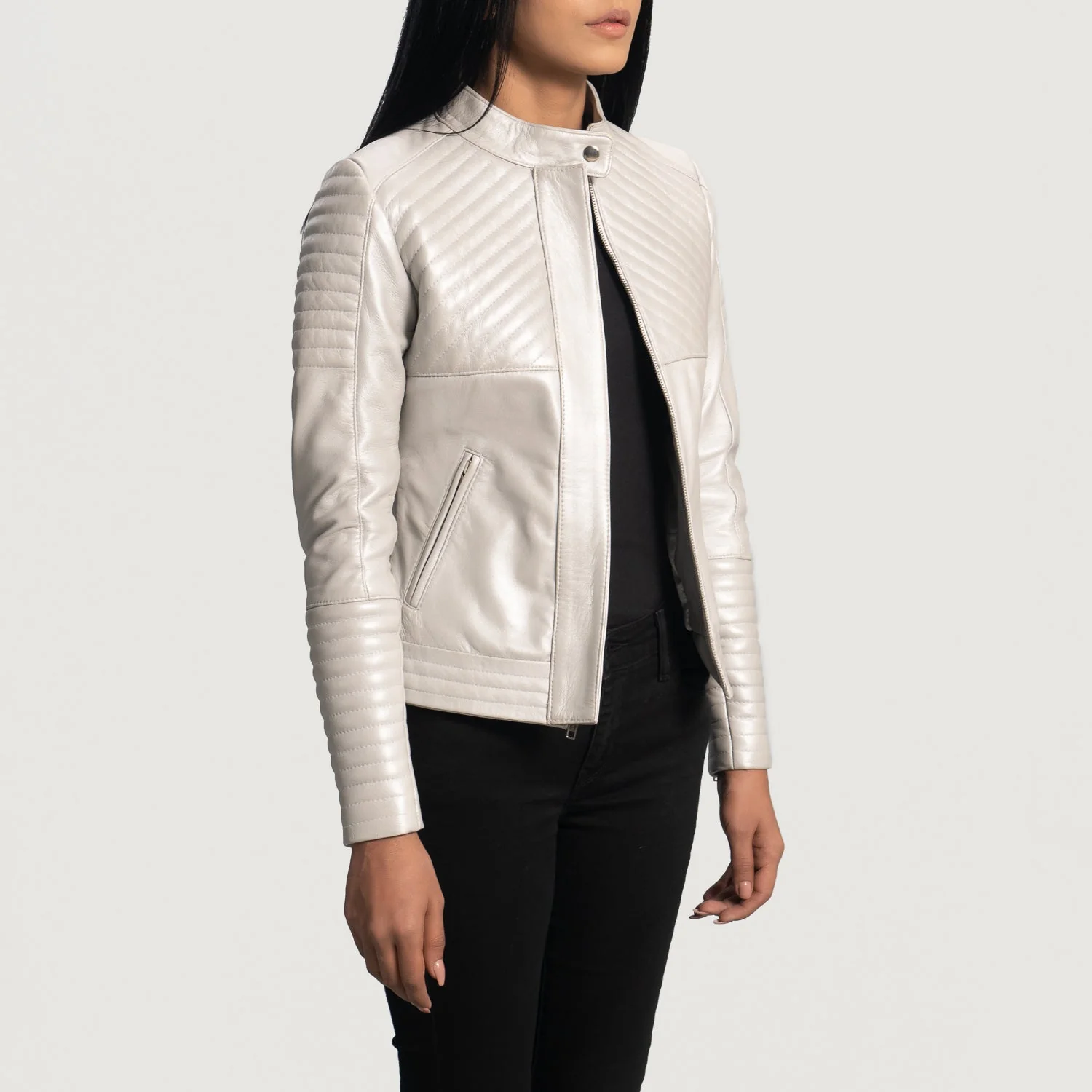 Ice Maiden White Quilted Biker Jacket
