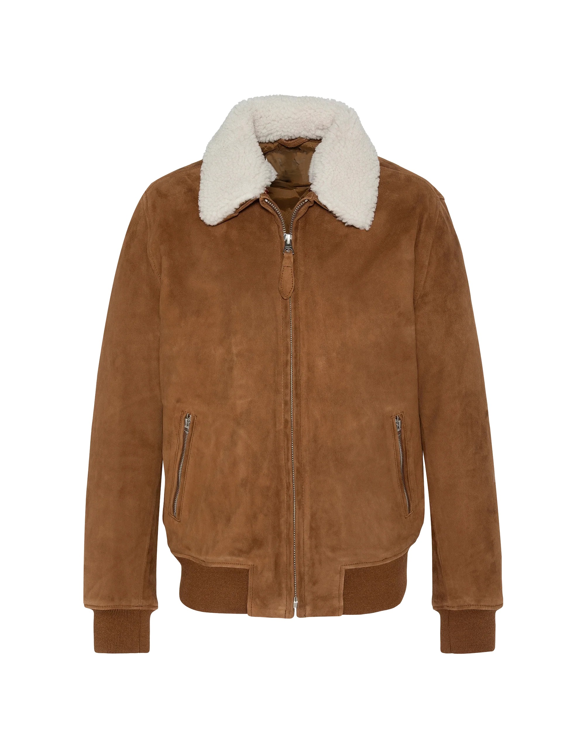 Rust Velvet Goat Leather Jacket with Removable Shearling Collar