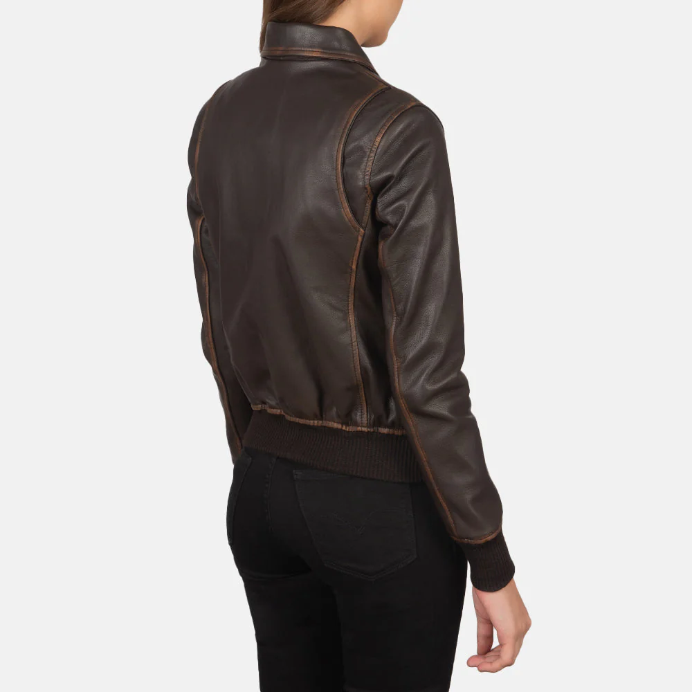 Women’s Brown Leather Bomber Jacket