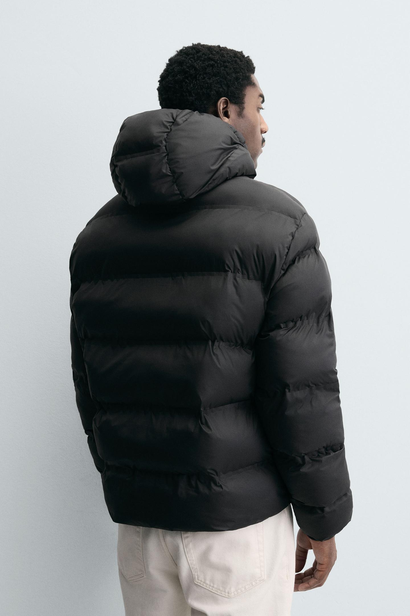  Stylish Men’s Black Water-Repellent Hoodie Puffer Jacket