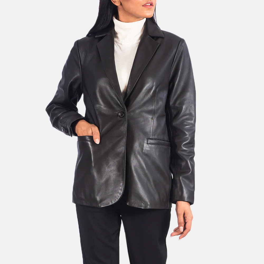 Women’s Black Real Leather Blazer | Elegant, Bold & Timeless