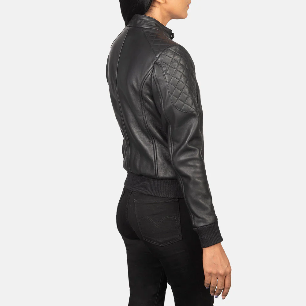 Zenna Ultimate Black Women Leather Bomber Jacket