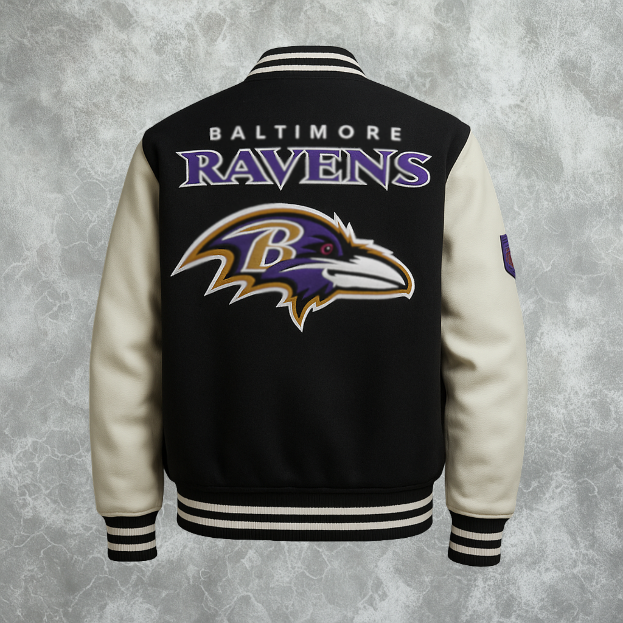 Baltimore Ravens Inspired Black and White Varsity Jacket For Men