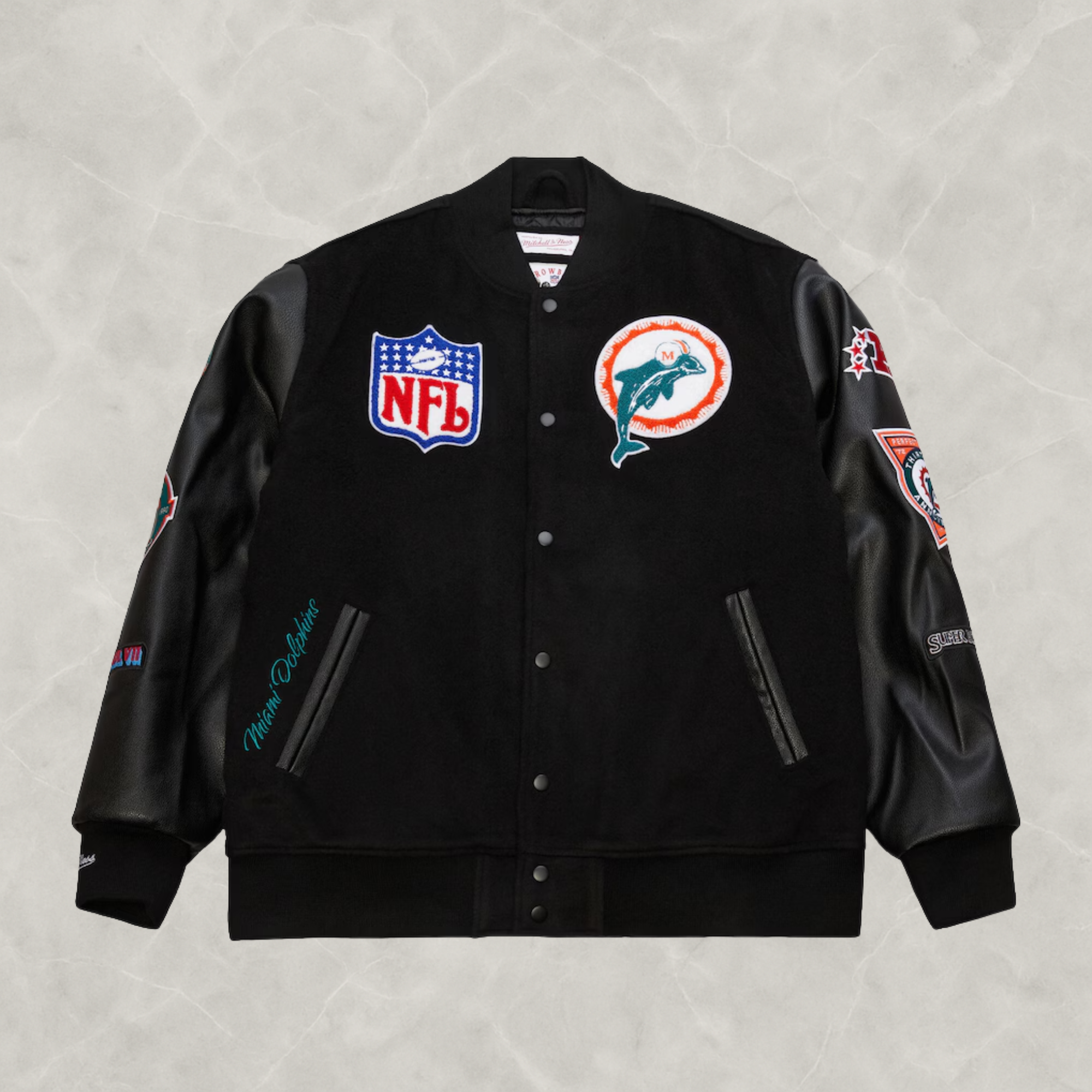 Miami Dolphins Blackout Varsity Jacket For Women