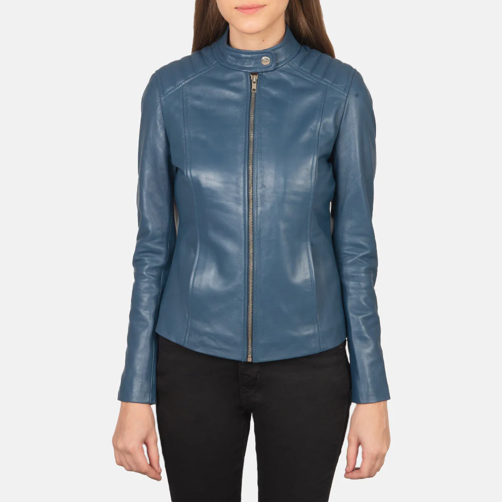 Kelsee Supreme Blue Women Leather Biker Jacket