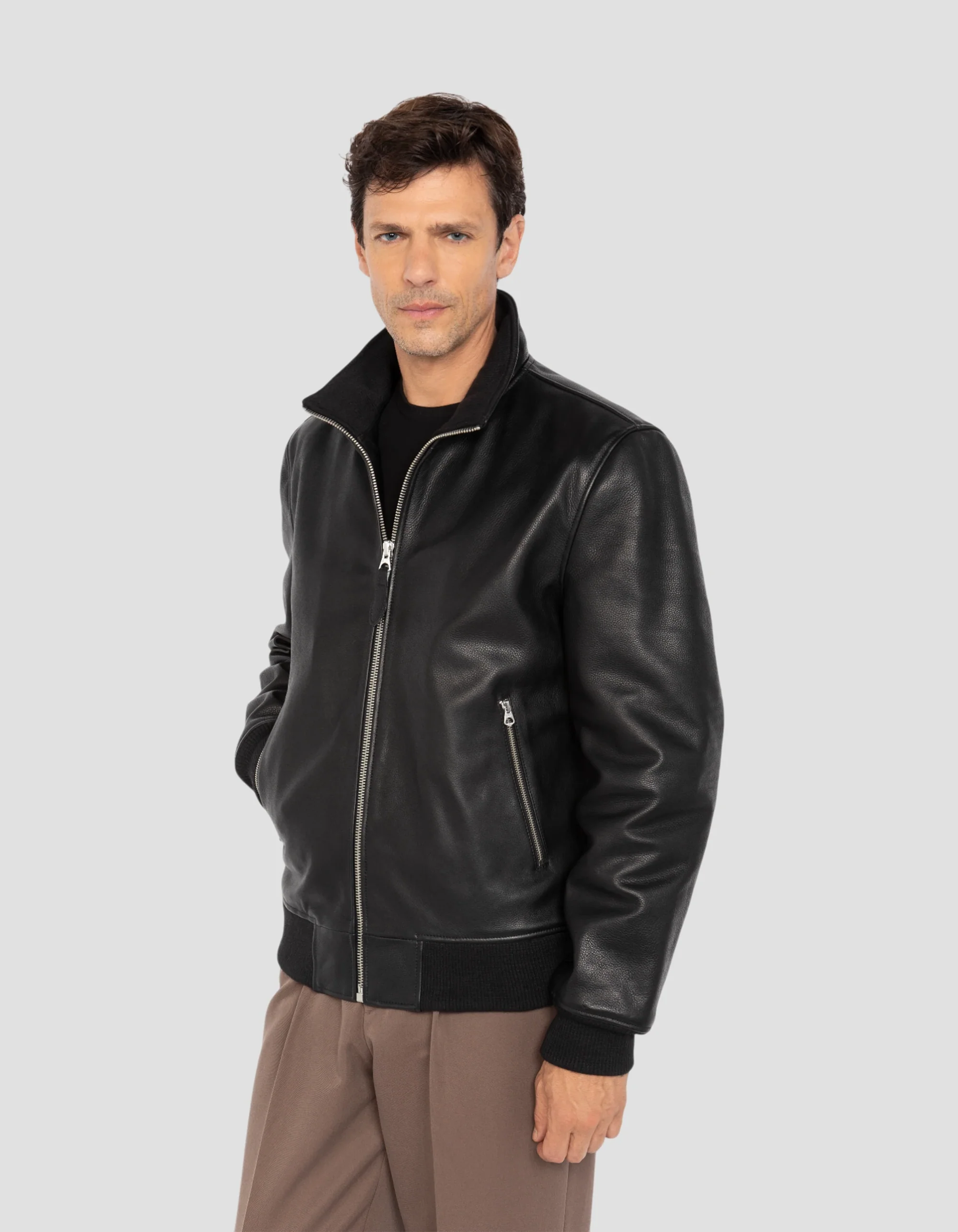 Classic Retro Black Grained Cowhide Jacket