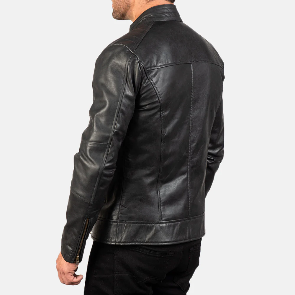 Men's Dean Black Sheepskin Leather Biker Jacket 