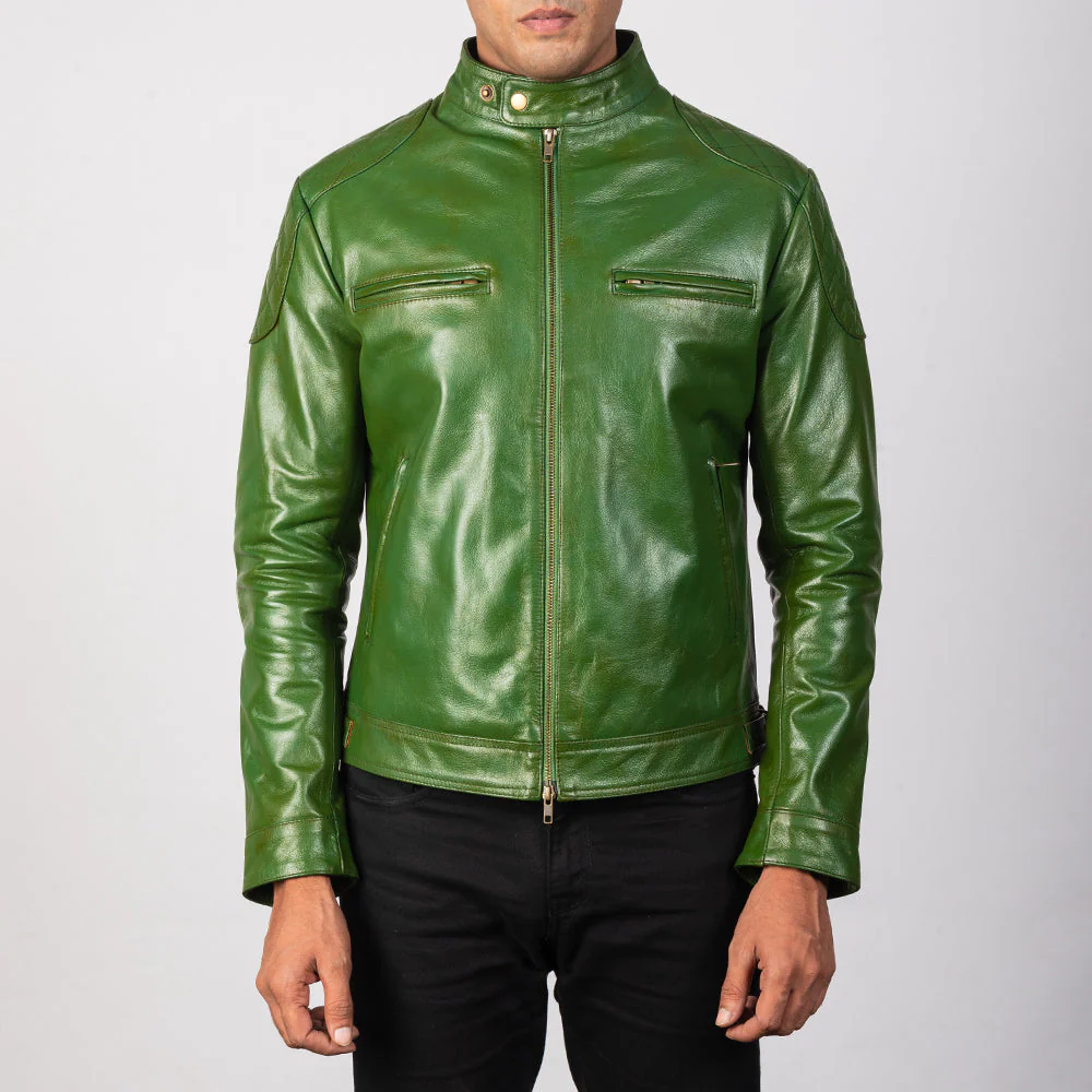 Gatsby Supreme Green Men Leather Biker Jacket