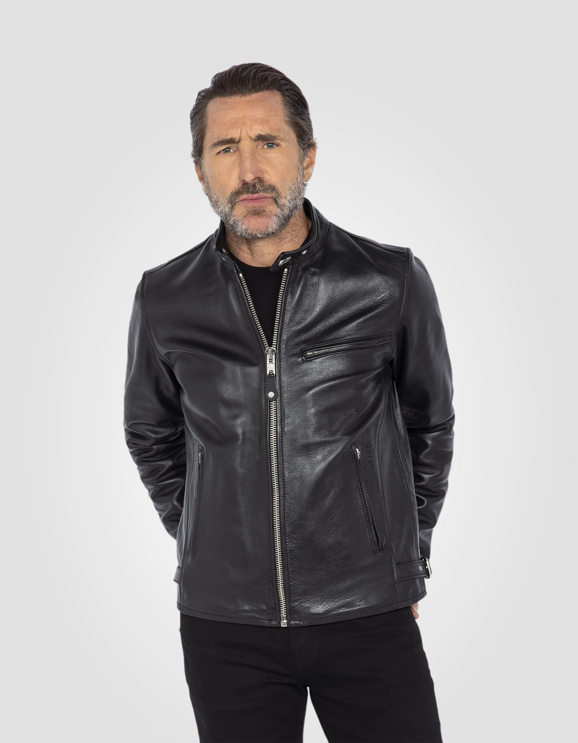 Classic Black Cowhide Café Racer Jacket