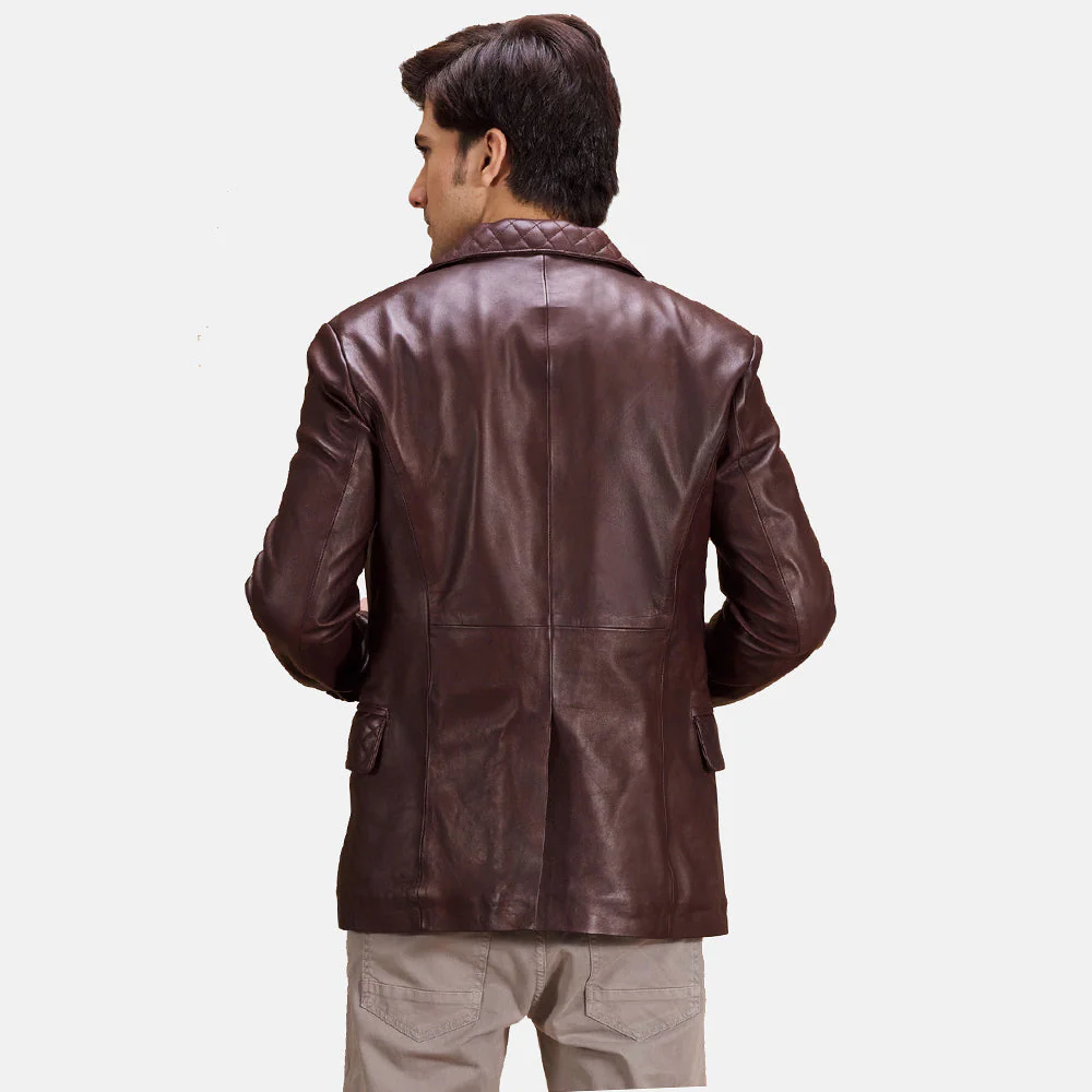 Radaron Men’s Quilted Maroon Leather Blazer | Bold, Luxe & Modern Elegance
