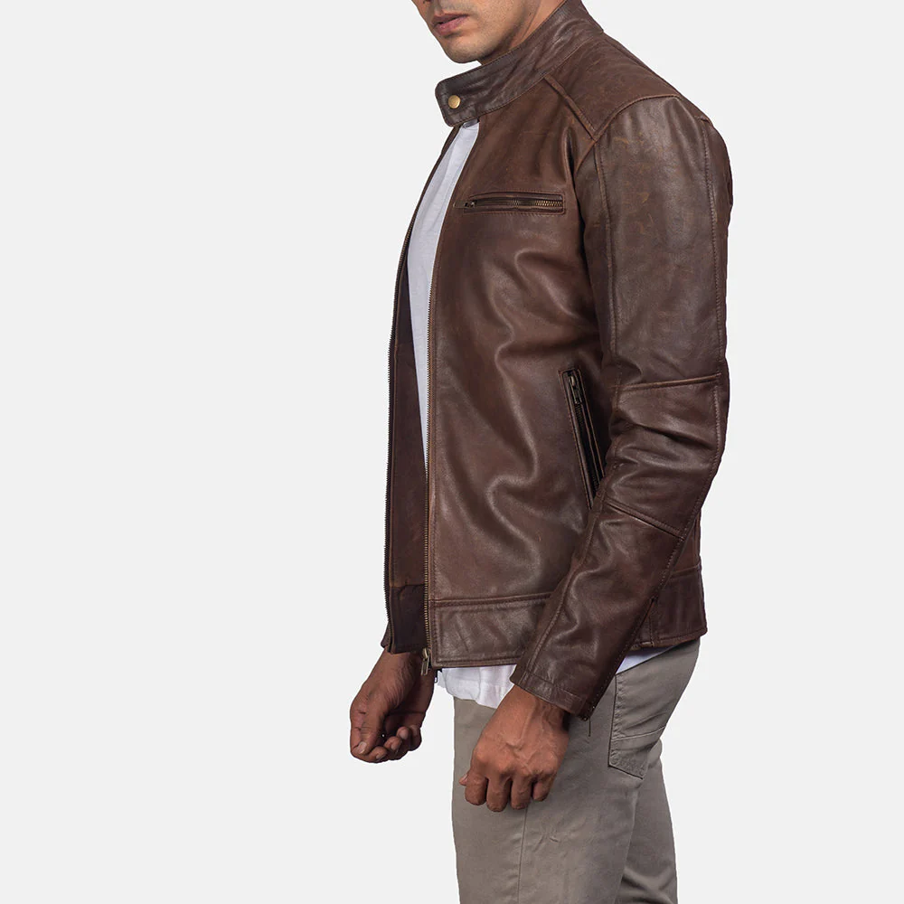 Dean Brown Real Sheep Leather Biker Jacket For Men