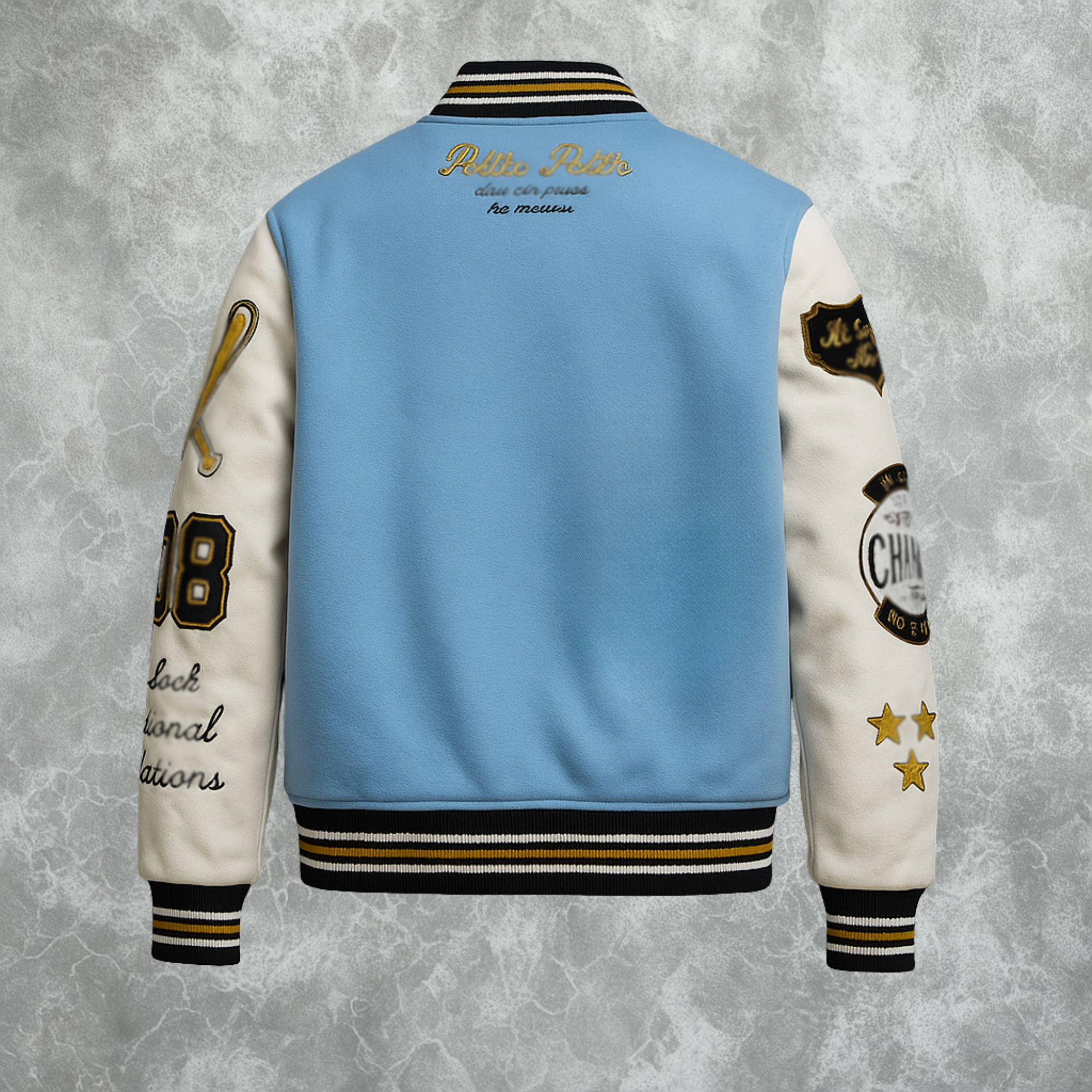 Blue and White Pelle Pelle World Famous Inspired Varsity Jacket For Men