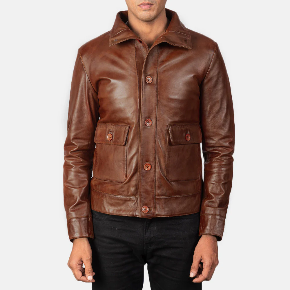 Columbus Ultimate Brown Men Leather Bomber Jacket