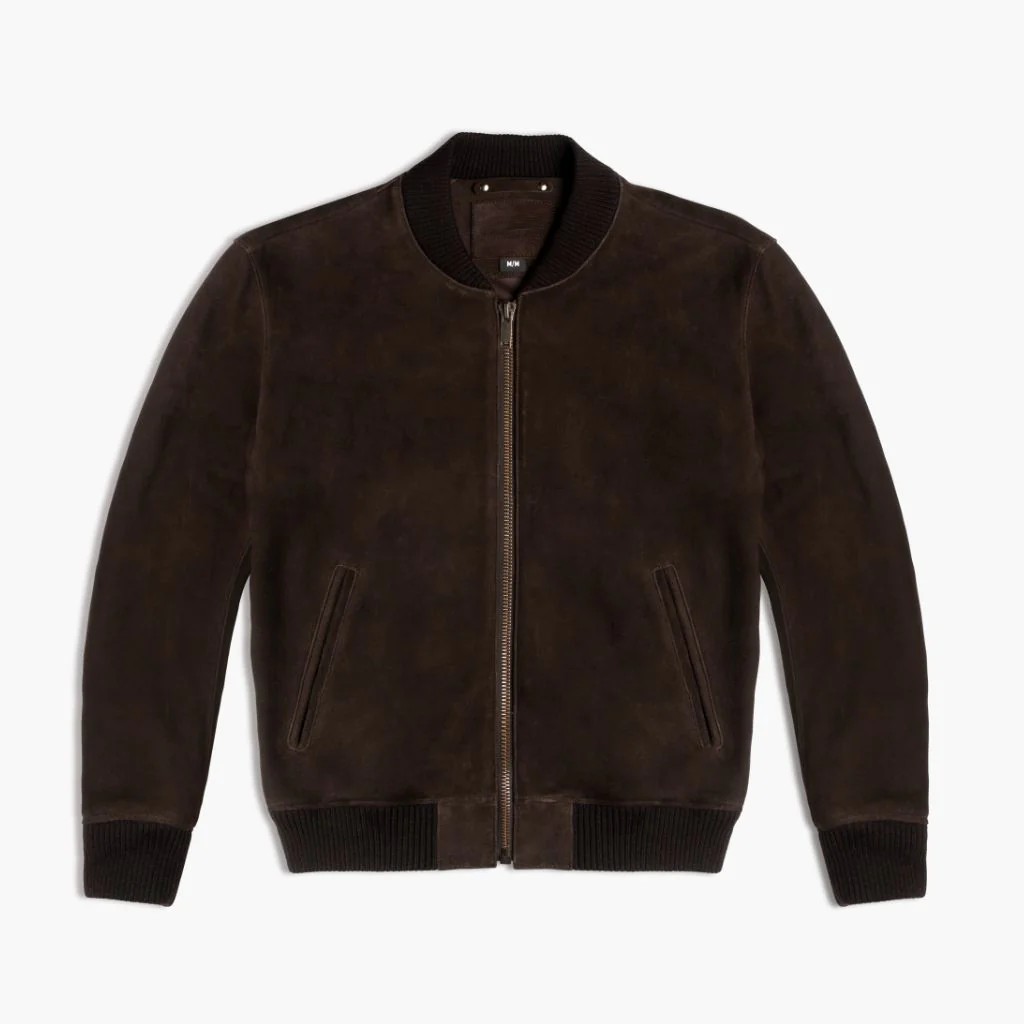 Men’s Dark Grey Suede Leather Bomber Jacket | Modern Fit, Timeless Style