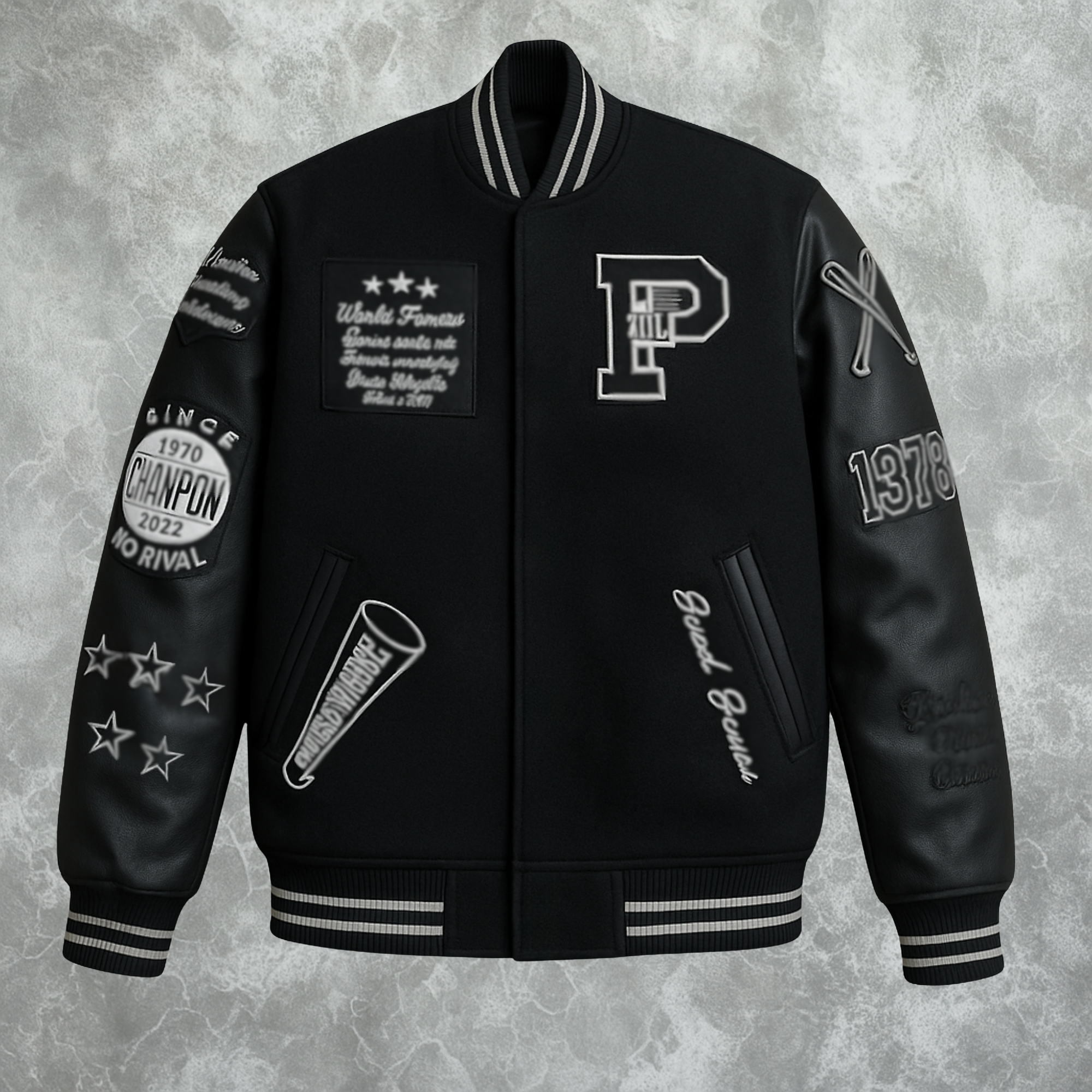 Black Pelle Pelle World Famous Inspired Varsity Jacket For Women