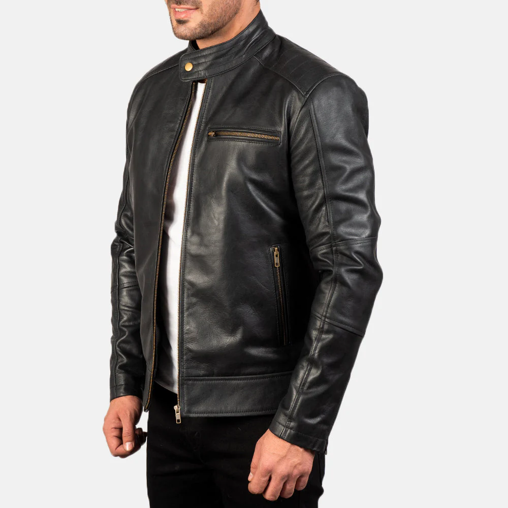 Men's Dean Black Sheepskin Leather Biker Jacket 