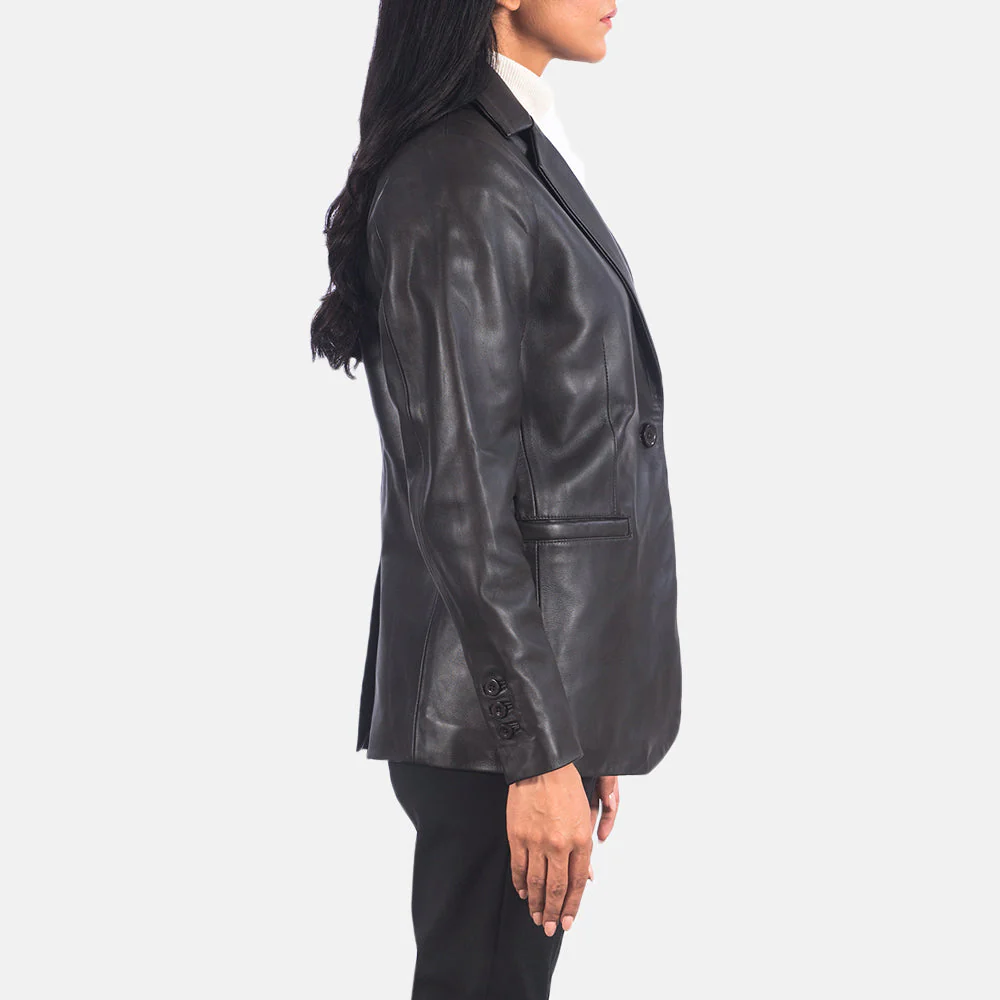 Women’s Black Real Leather Blazer | Elegant, Bold & Timeless