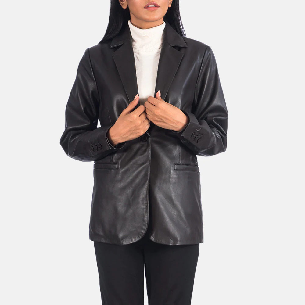 Women’s Black Real Leather Blazer | Elegant, Bold & Timeless
