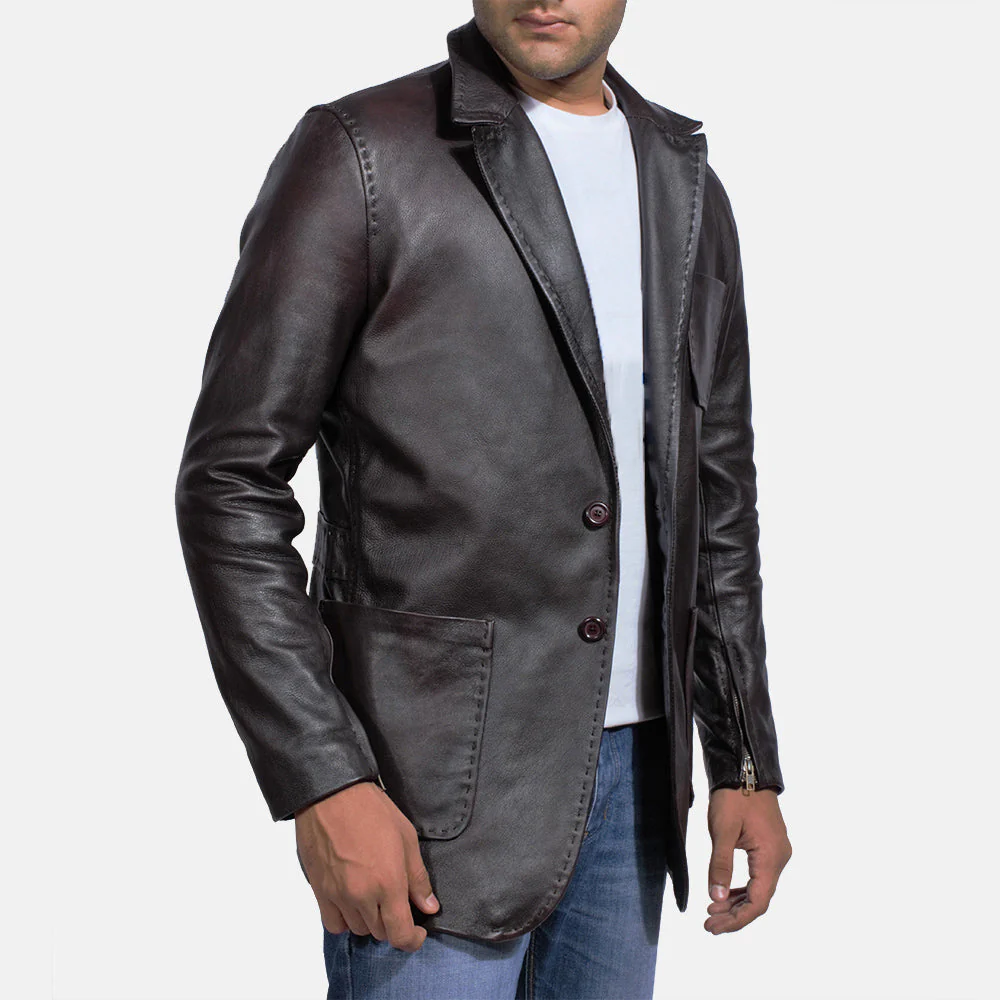 Wine Black Men’s Leather Blazer | Bold, Sleek & Modern Elegance