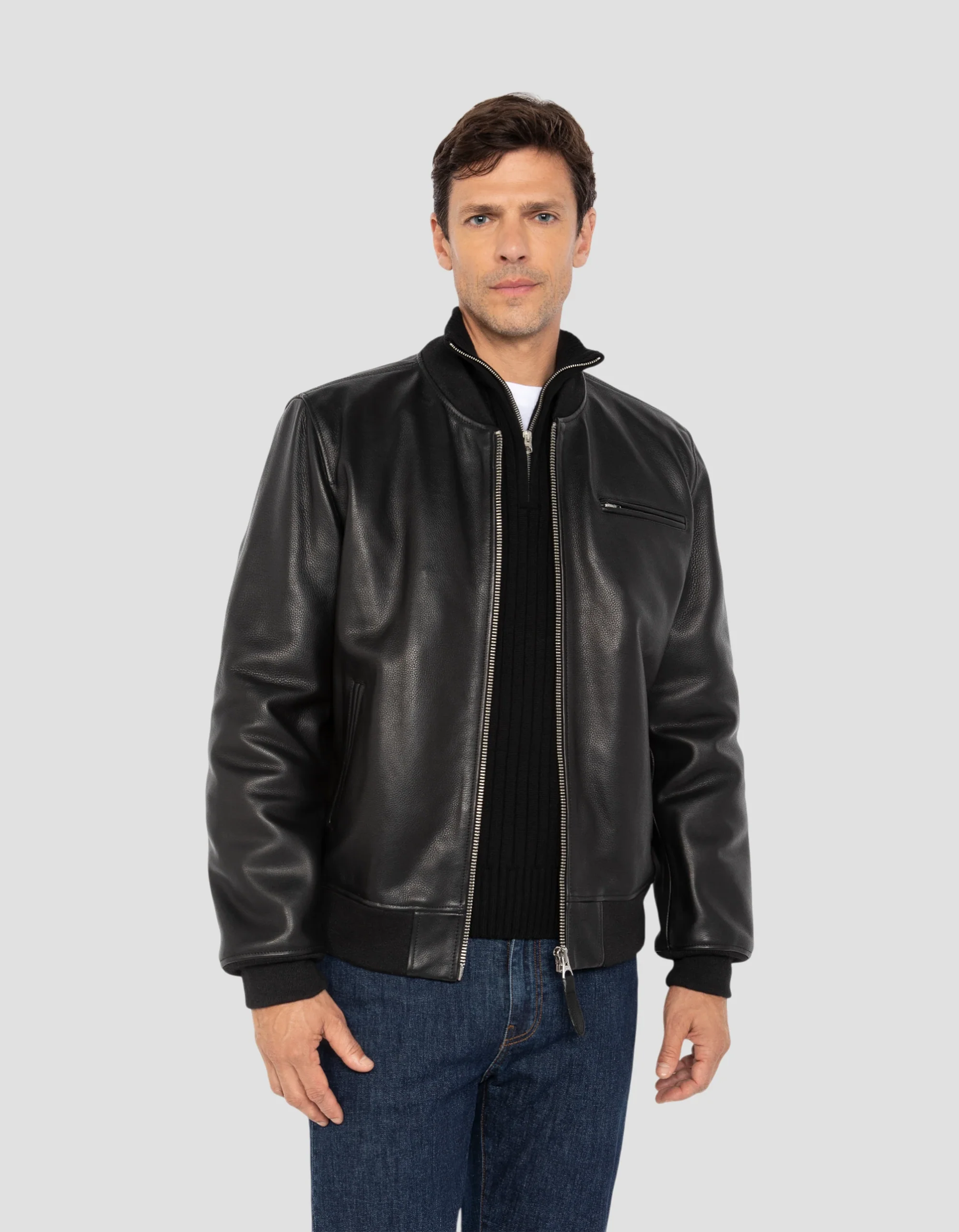 Premium Casual Black Cowhide Leather Jacket