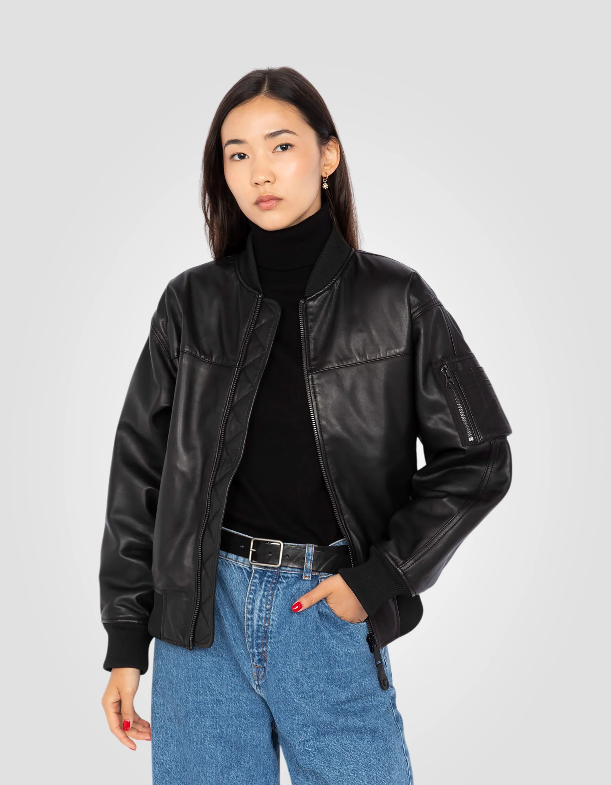 Midnight Lambskin Bomber Jacket