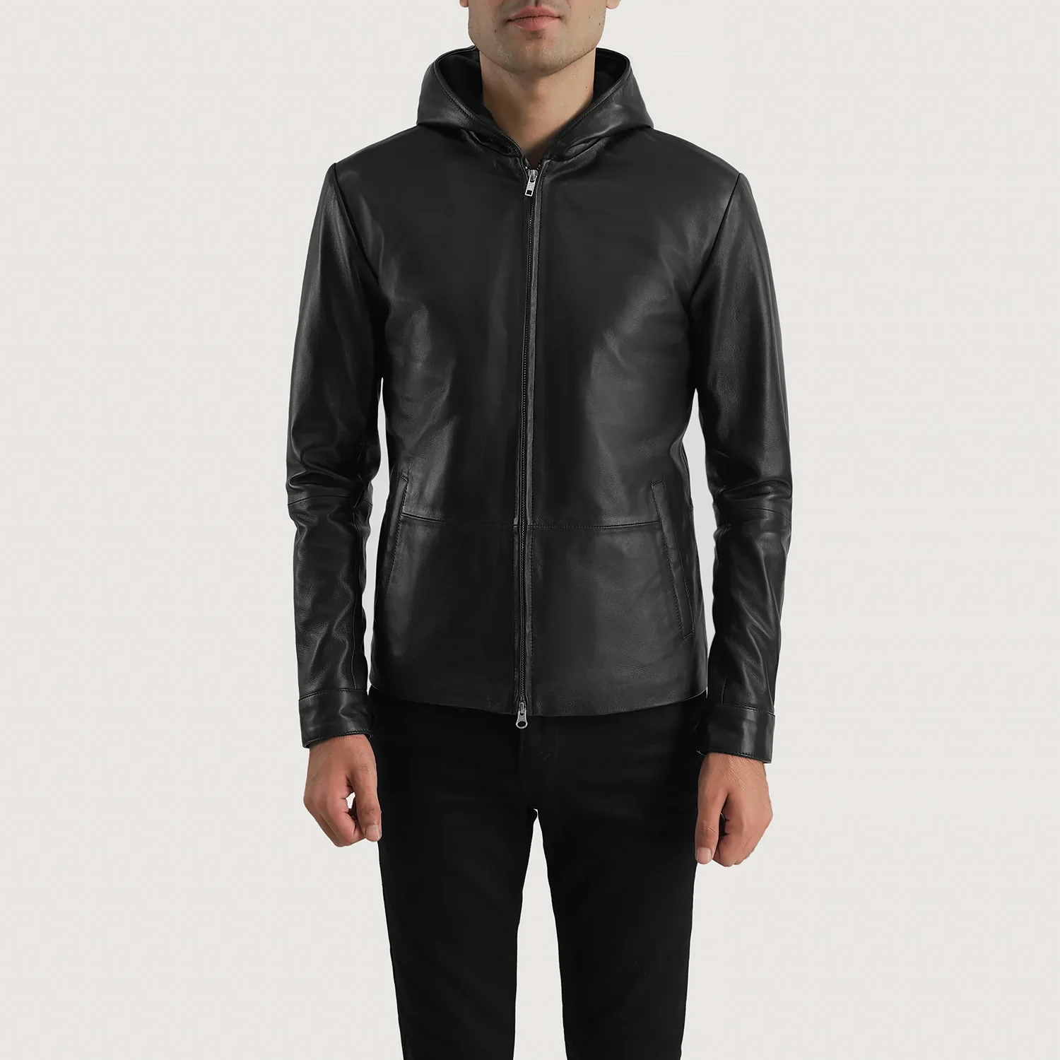 Andy Supreme Matte Black Hooded Men Leather Jacket