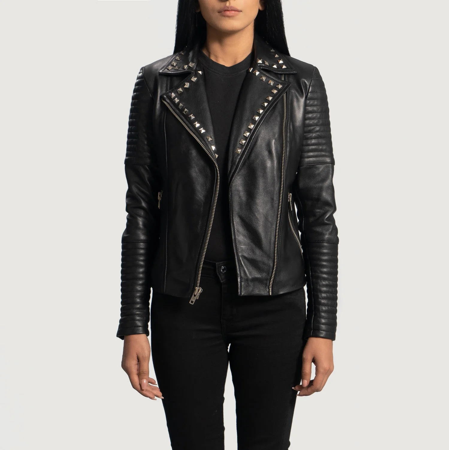 Sally Mae Studded Black Women Leather Biker Jacket