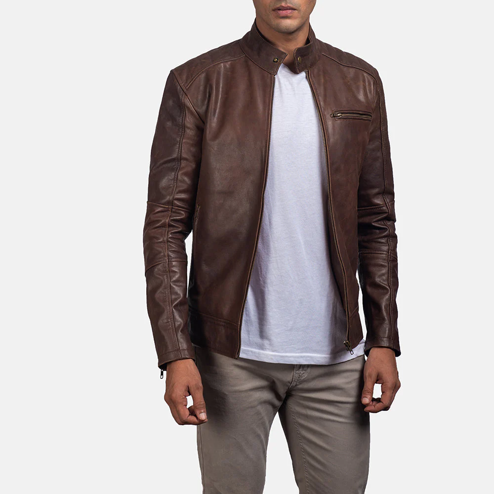 Dean Brown Real Sheep Leather Biker Jacket For Men
