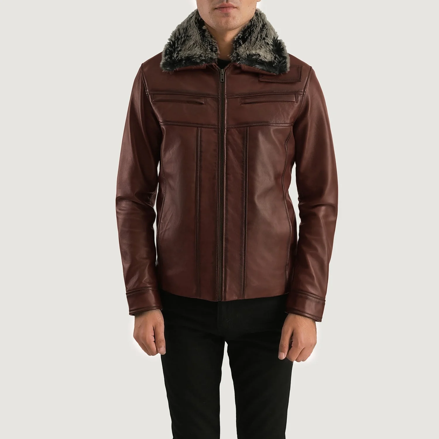 Evan Hart Brown Men Fur Leather Jacket