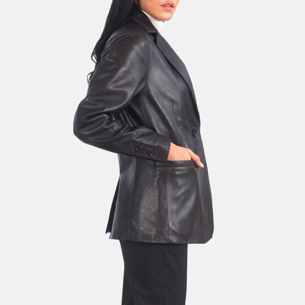 Women’s Black Real Leather Blazer | Elegant, Bold & Timeless