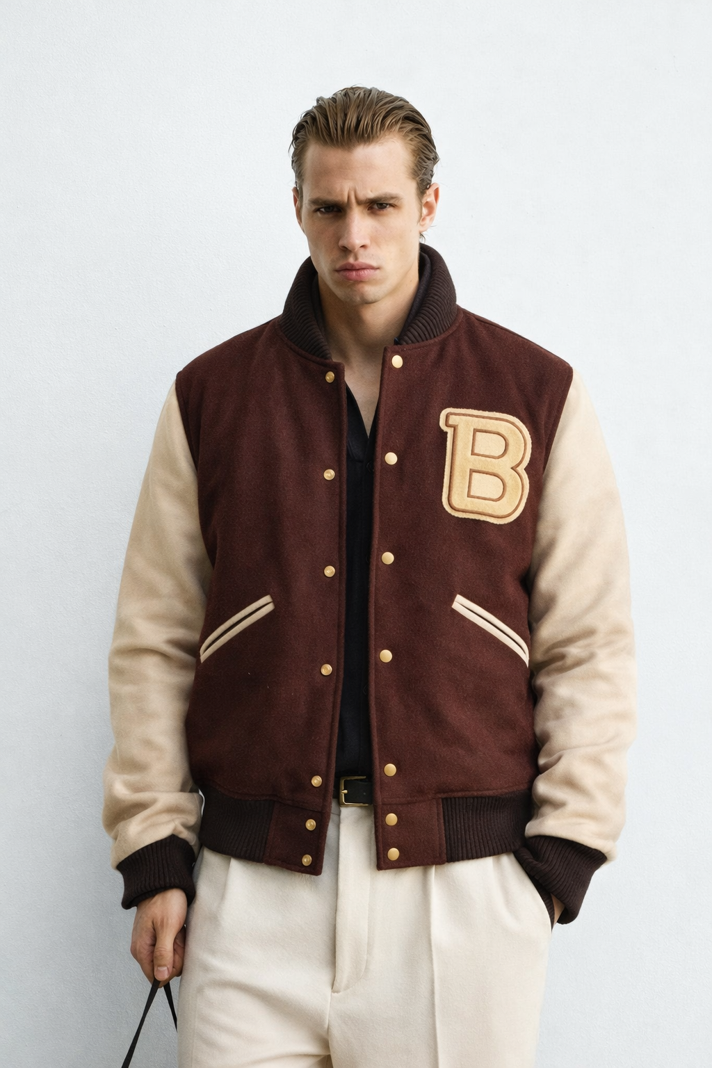 Men's B Logo Wool Varsity Jacket