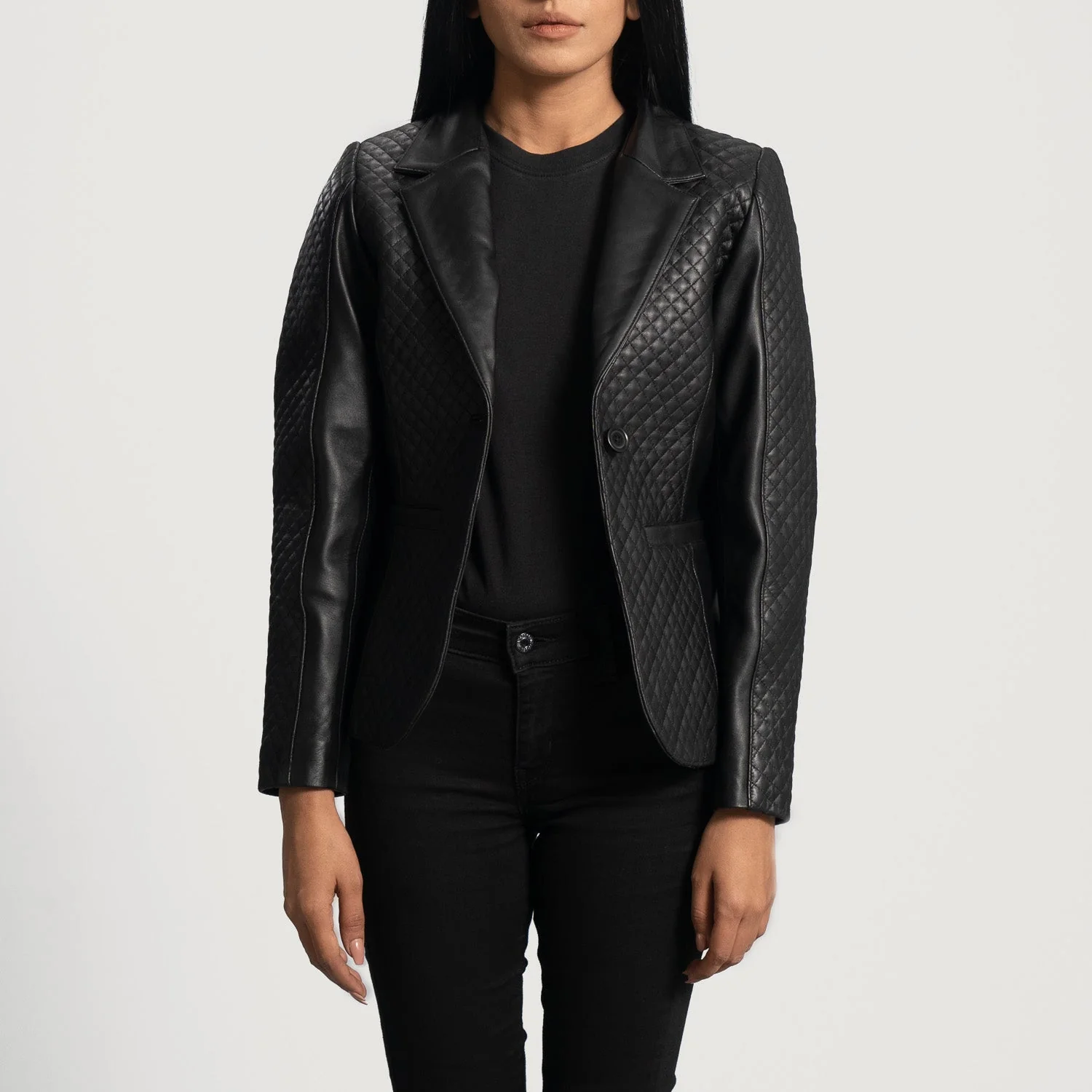 Cora Women’s Quilted Black Leather Blazer | Sleek, Stylish & Modern Elegance