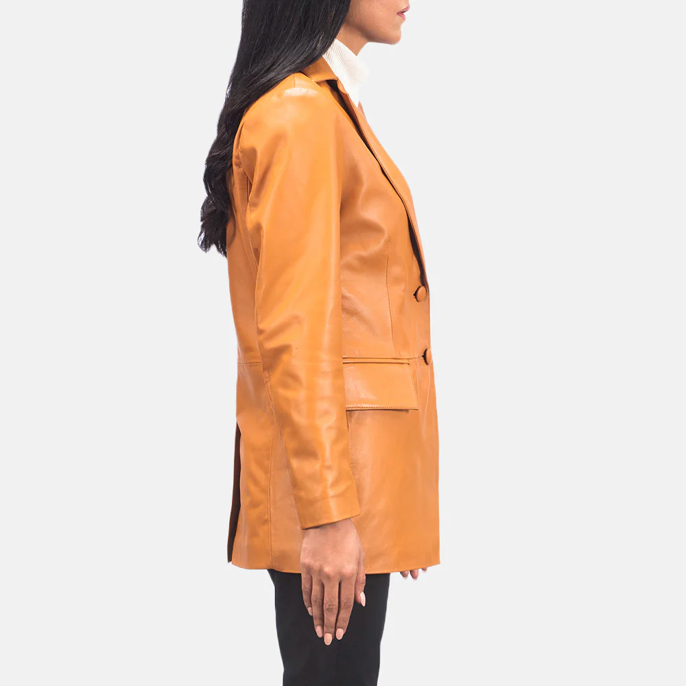 Women’s Tan Brown Real Leather Blazer | Elegant, Timeless & Chic