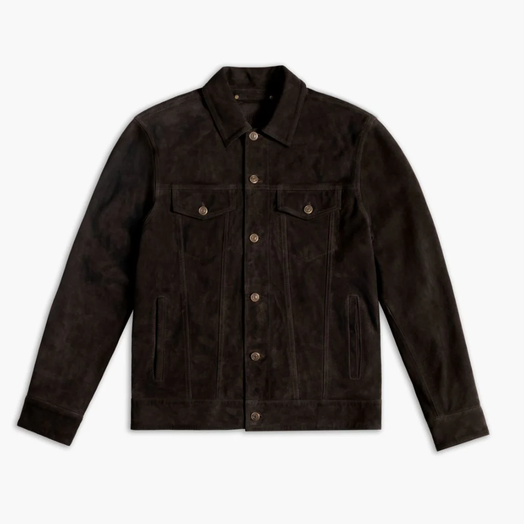 Men’s Chocolate Suede Trucker Jacket | Luxe, Timeless & Heritage-Inspired