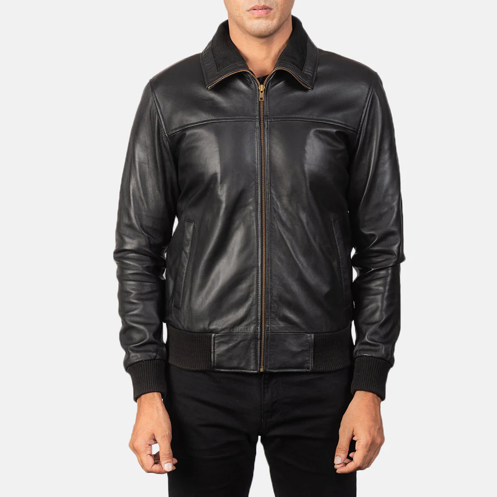 Air Rolf Ultimate Black Men Leather Bomber Jacket