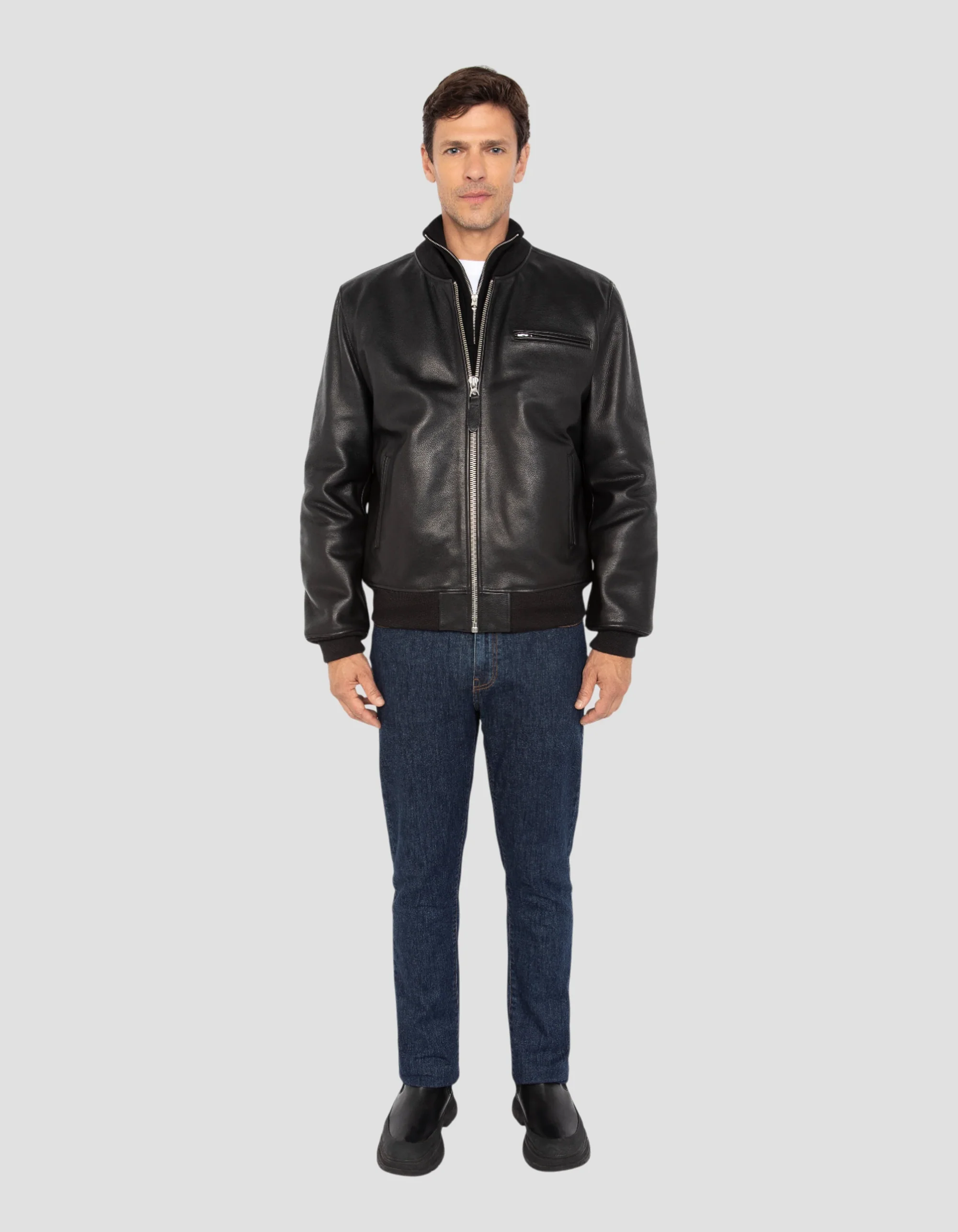 Premium Casual Black Cowhide Leather Jacket