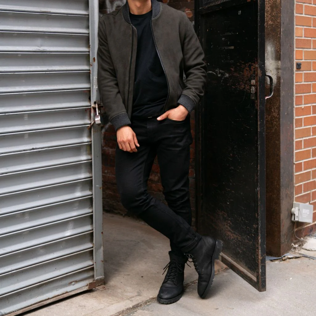 Men’s Dark Grey Suede Leather Bomber Jacket | Modern Fit, Timeless Style