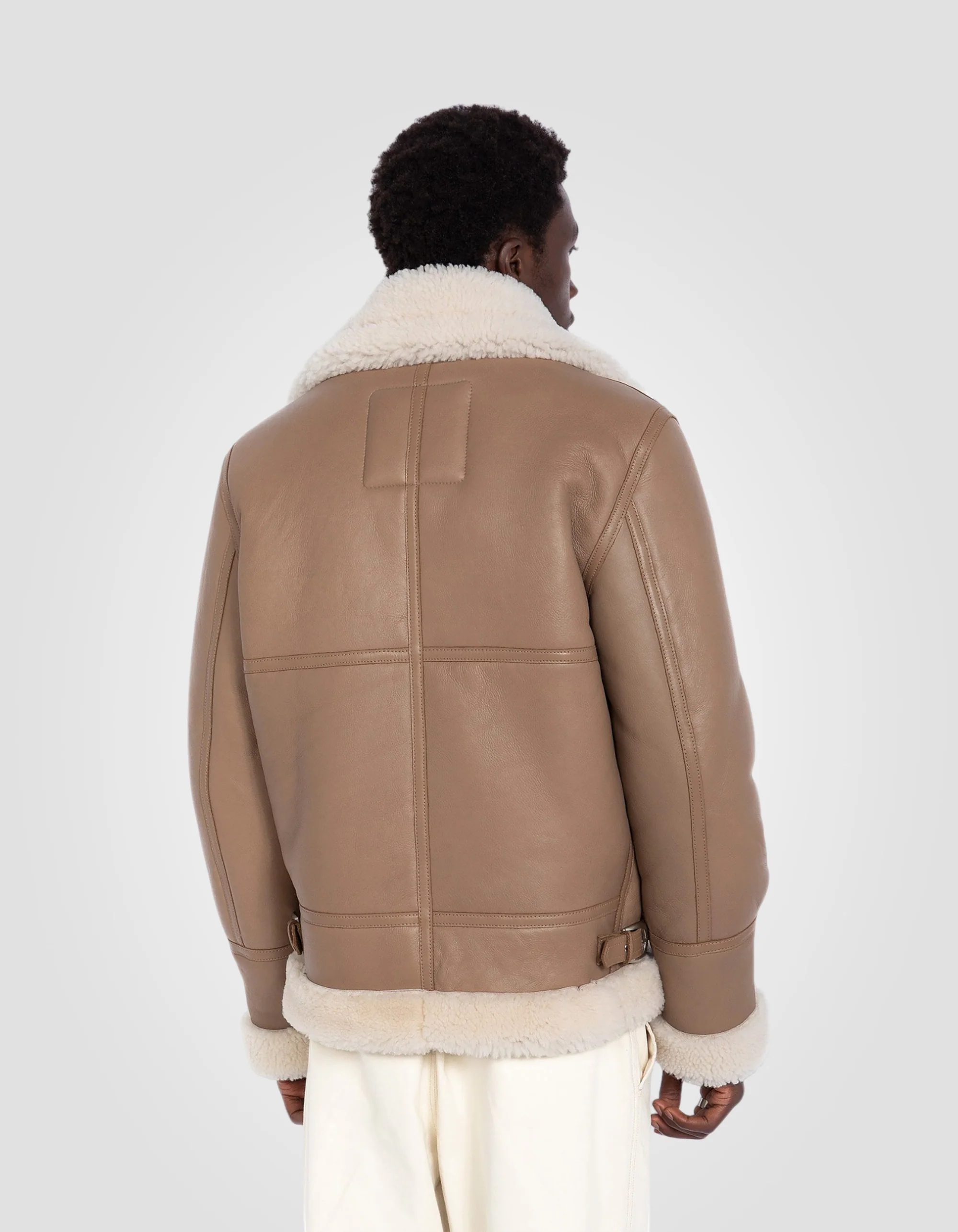 Luxury B-3 Beige Sheepskin Bomber Jacket