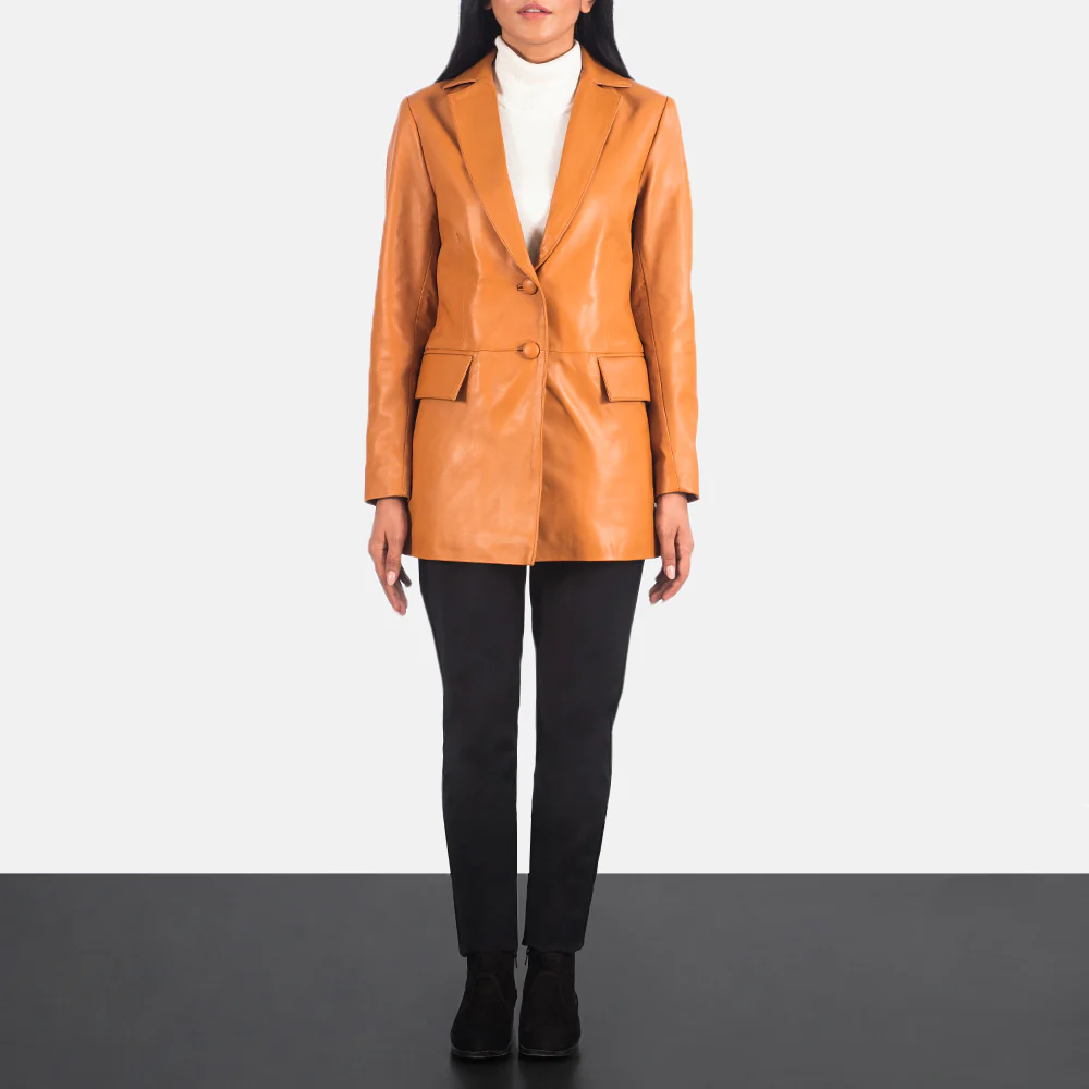 Women’s Tan Brown Real Leather Blazer | Elegant, Timeless & Chic