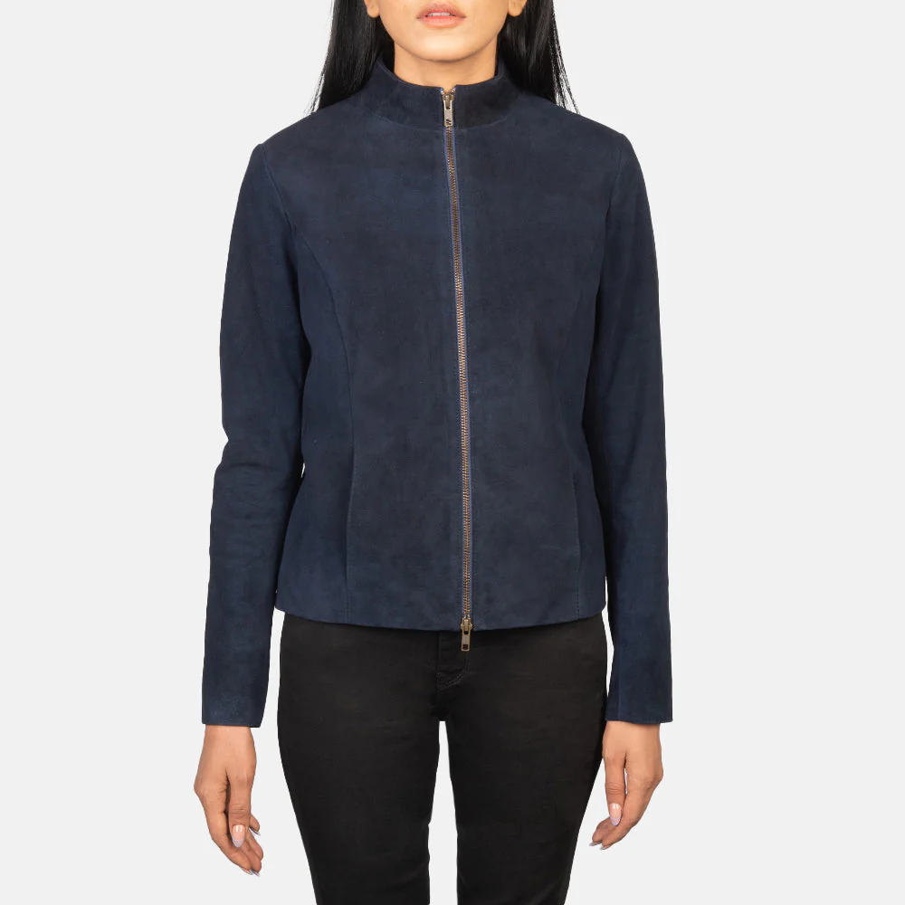 Women’s Blue Suede Biker Jacket | Effortlessly Stylish & Bold