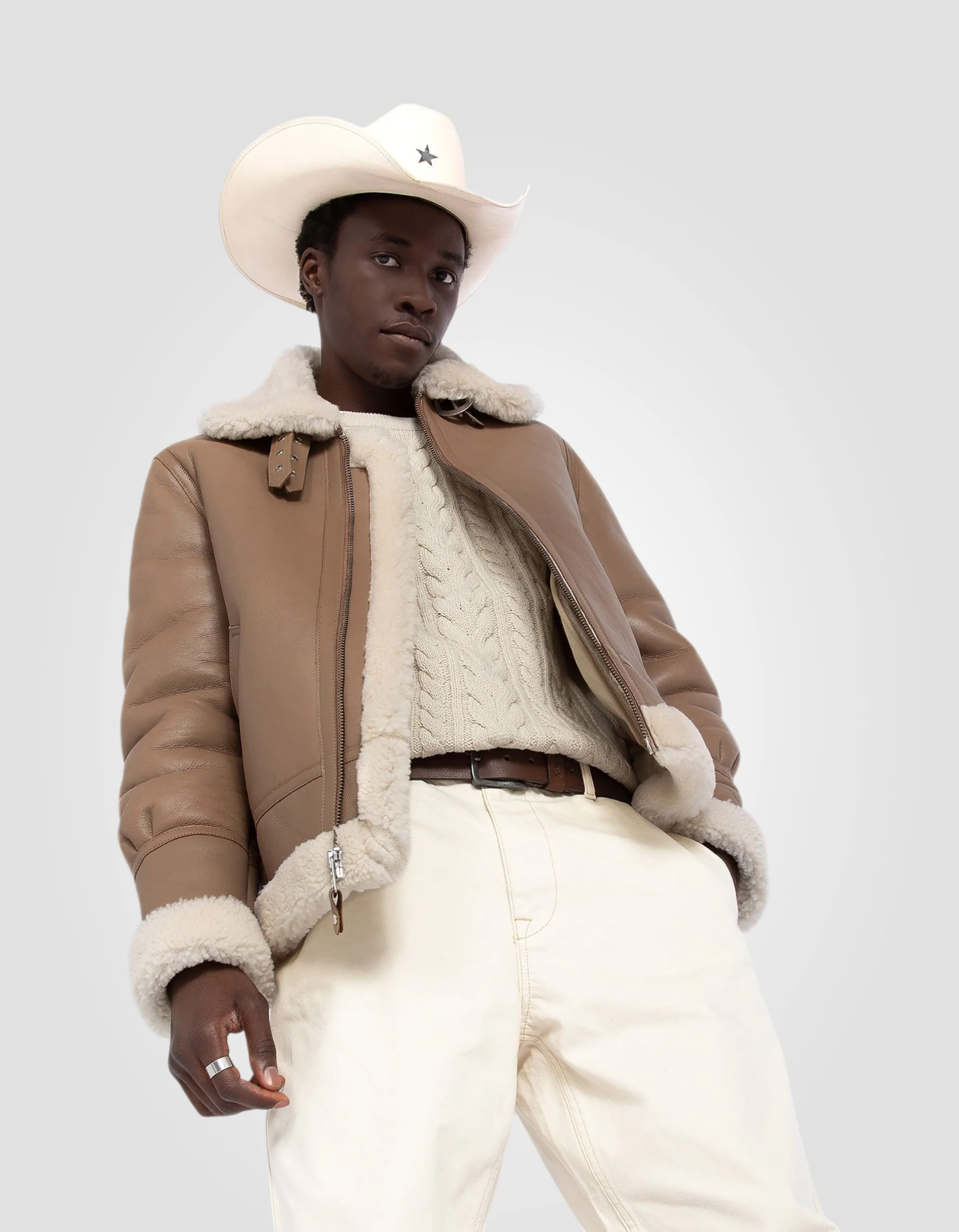 Luxury B-3 Beige Sheepskin Bomber Jacket