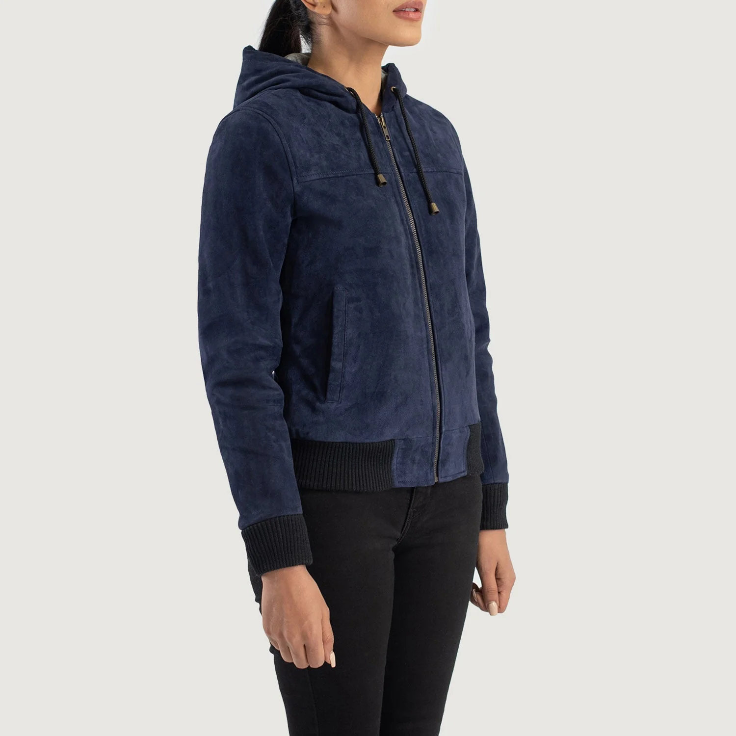 Rebella Hooded Suede Bomber Jacket