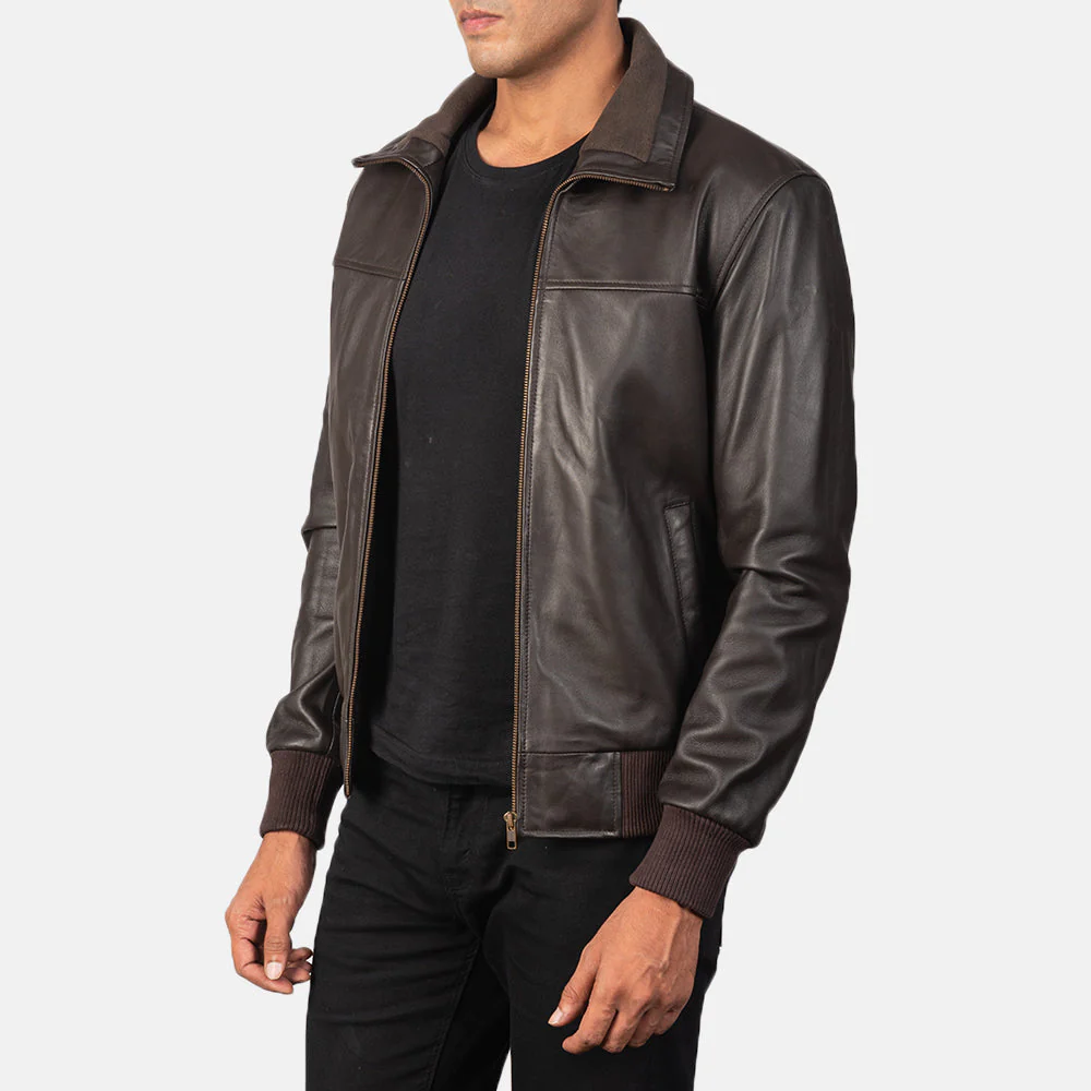 Air Rolf Ultimate Brown Men Leather Bomber Jacket