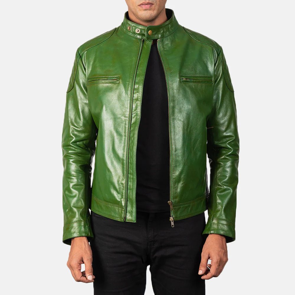 Gatsby Supreme Green Men Leather Biker Jacket
