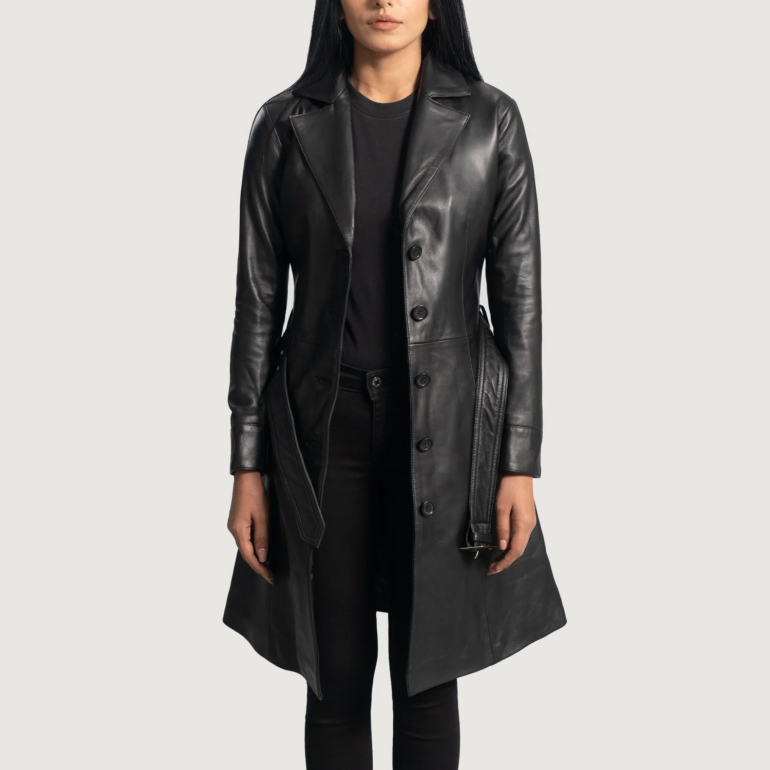 Women’s Black Real Leather Trench Coat | Elegant, Bold & Timeless
