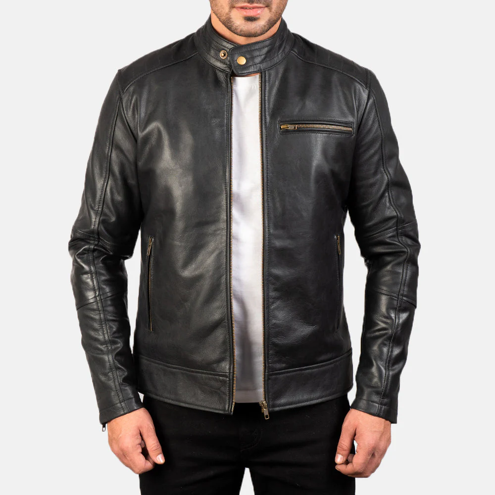 Men's Dean Black Sheepskin Leather Biker Jacket 