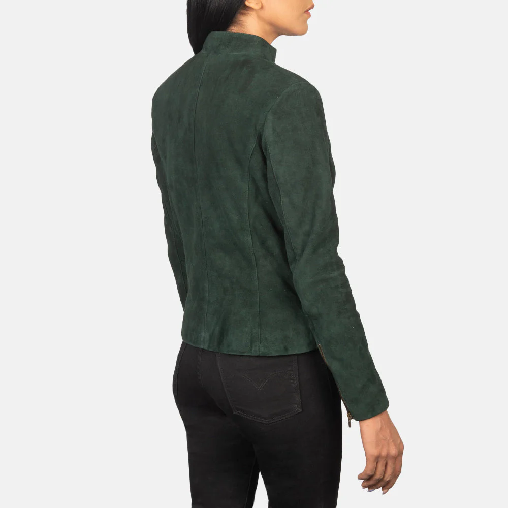 Rumella Supreme Green Women Suede Biker Jacket
